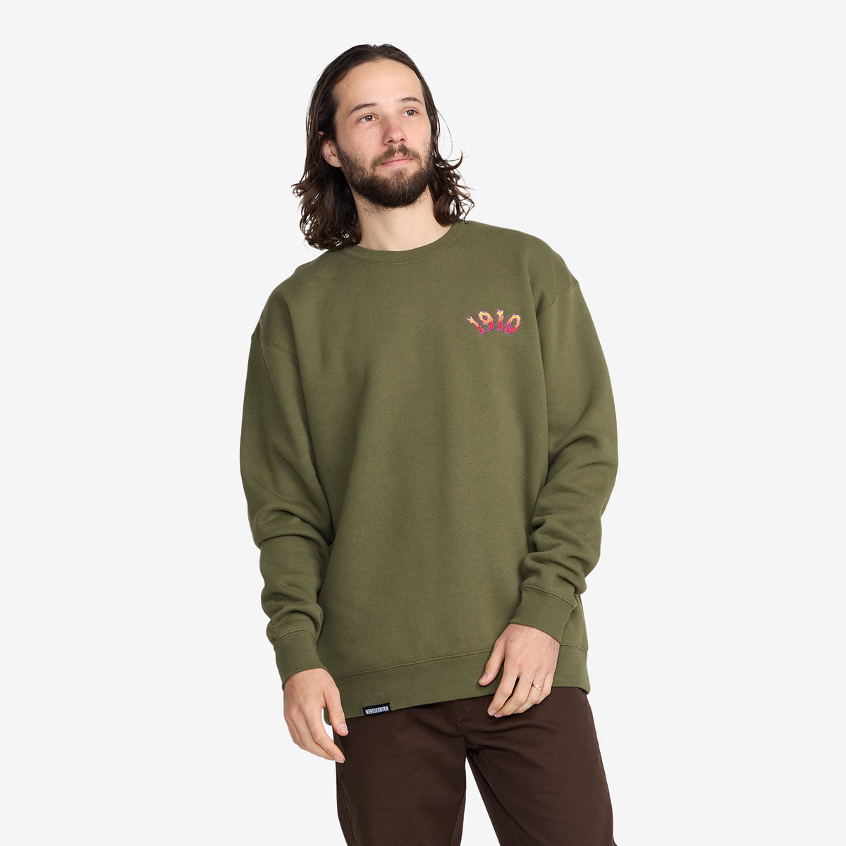 Freya EMB Crew Fleece // OLIVE