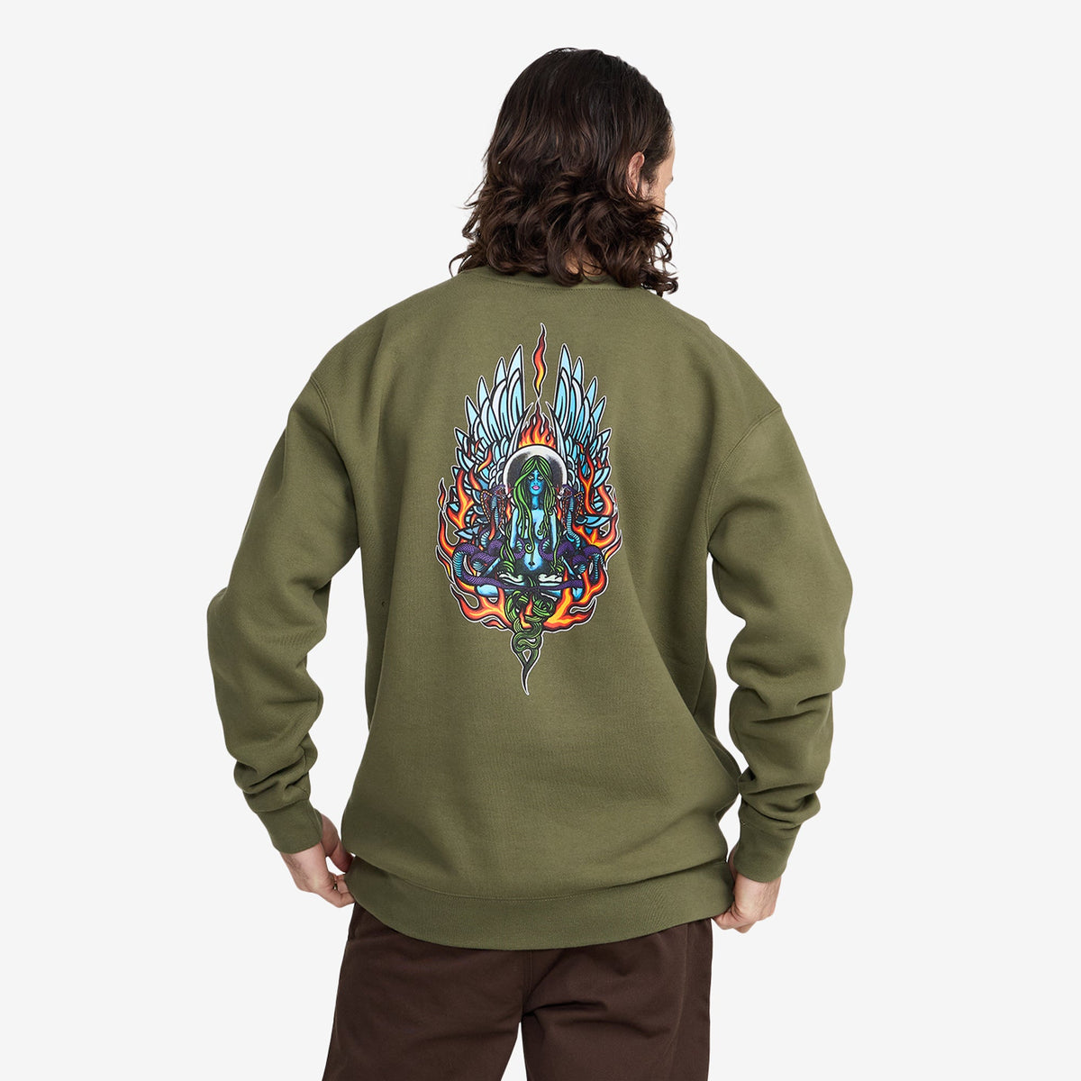 Freya EMB Crew Fleece // OLIVE