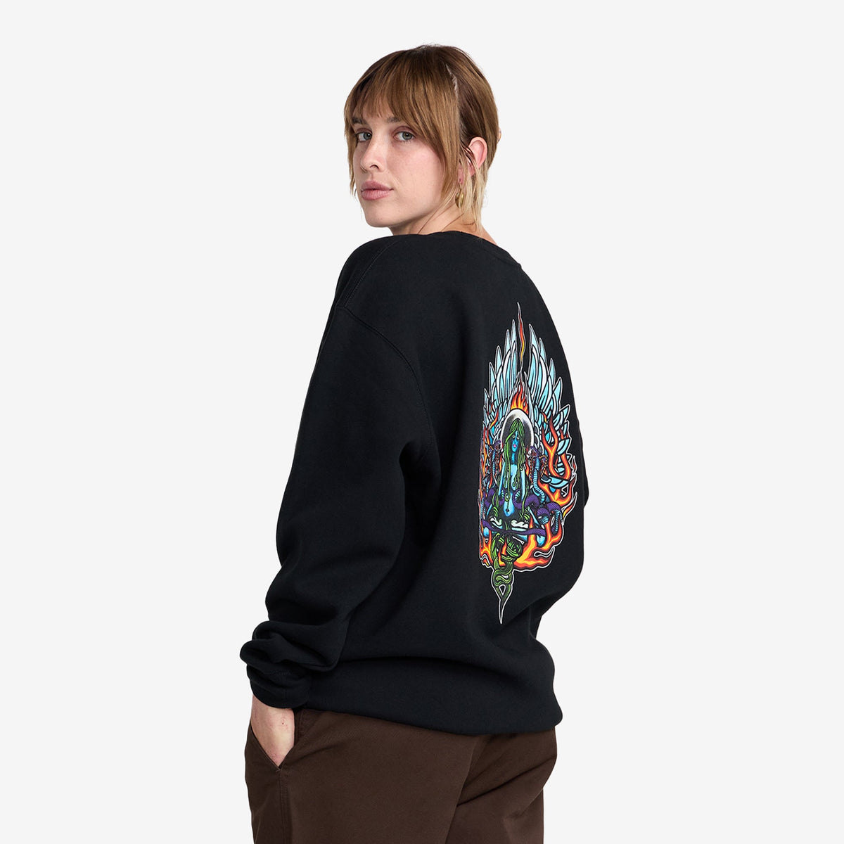 Freya EMB Crew Fleece // BLACK